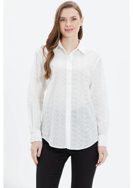 Gömlek Yaka Brode Yıldızlı Bluz