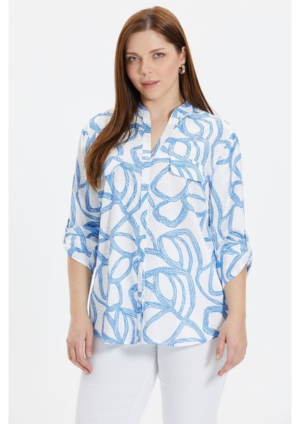 Büyük Beden Hakim Yaka Daire Desen Jakarlı Bluz