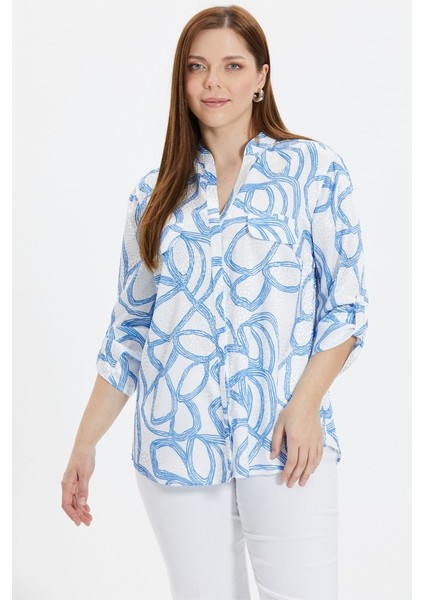 Büyük Beden Hakim Yaka Daire Desen Jakarlı Bluz fiyatları