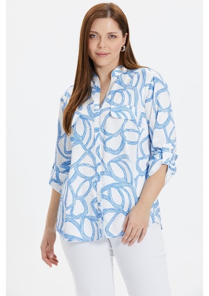 Büyük Beden Hakim Yaka Daire Desen Jakarlı Bluz modelleri