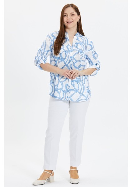 Büyük Beden Hakim Yaka Daire Desen Jakarlı Bluz fırsatları