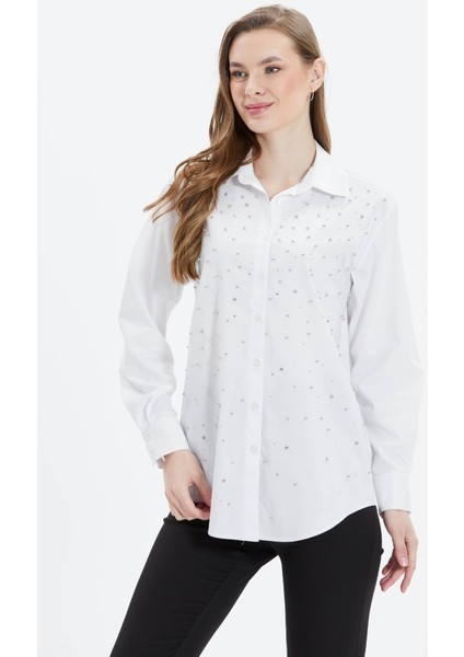 Gömlek Yaka Önü Taşlı Uzun Kol Bluz fiyatları