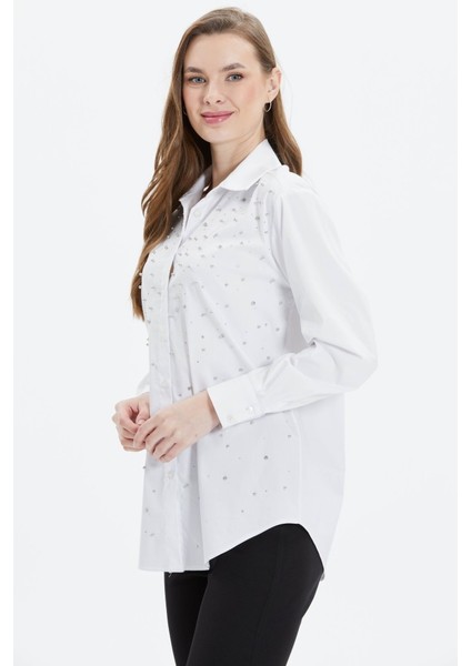 Gömlek Yaka Önü Taşlı Uzun Kol Bluz fırsatları