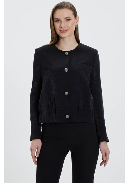 Sıfır Yaka Etek Ucu Plili Ceket