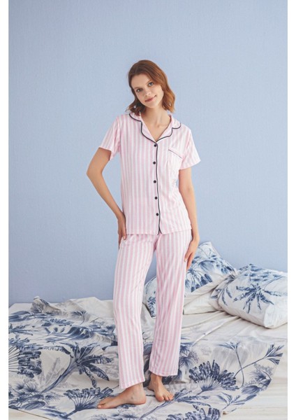 Düğmeli Viskon Pijama Takımı