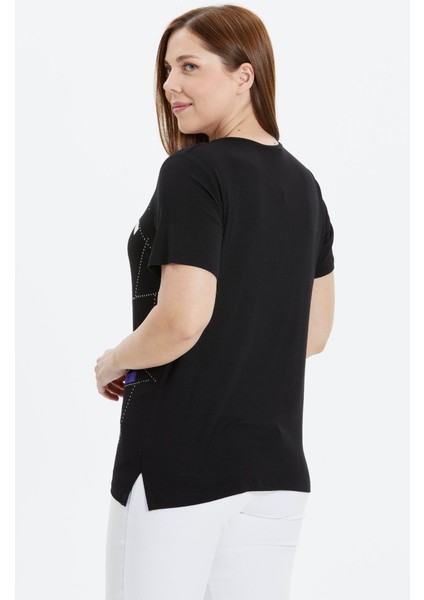 Büyük Beden Önü Geometrik Taşlı Penye Bluz fırsatları