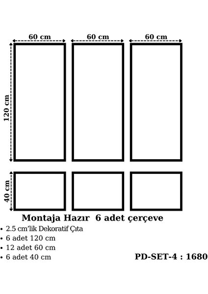 Pazar Dolu Montaja Hazır 6 Adet Çerçeve 2,5  cm 'lik (Pd-Set-4: 1680)