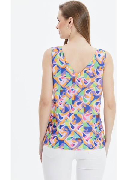 Önü ve Arkası V Kolsuz Soyut Desen Bluz fiyatları