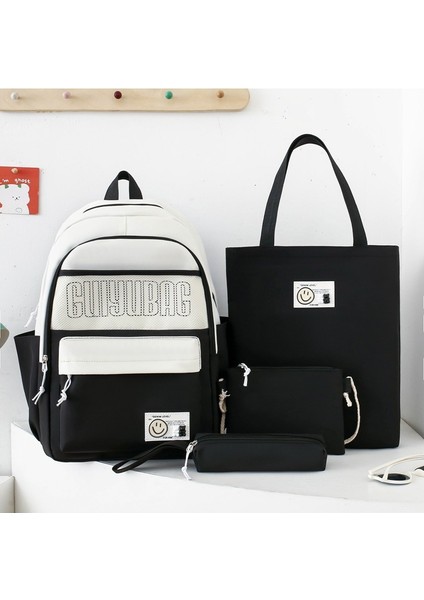 Ilkokul Öğrencileri Için Büyük Kapasiteli Dört Parçalı Okul Çantası, Yeni Kontrast Renkli Üniversite Tarzı Ortaokul Öğrenci Sırt Çantası, Banliyö Sırt Çantası (Yurt Dışından)