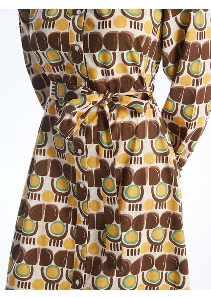 Karışık Baskılı Dik Yaka Desenli Uzun Kollu Kadın Gömlek Elbise modelleri