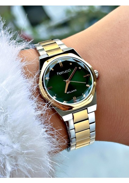 Altın - Gümüş Rengi Çelik Kordon Kadın Kol Saati 03378