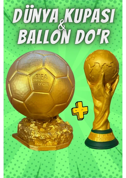 Craft 3D Atölye Dünya Kupası ve Ballon D'or (15 cm Boyunda)-Hediye Paketi ile Beraber Beton Büst/figür/biblo