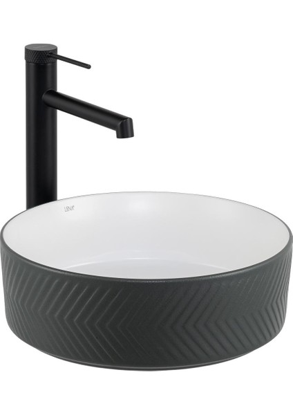 E-W5002GB Tezgah Üstü Lavabo Mat Gri & Parlak Beyaz