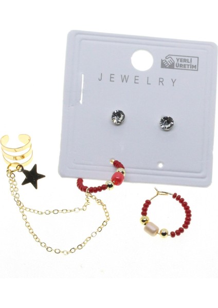 Altın Renk Yuvarlak Kıkırdak Kombin Bordo Boncuk Küpe - 2852 fiyatları