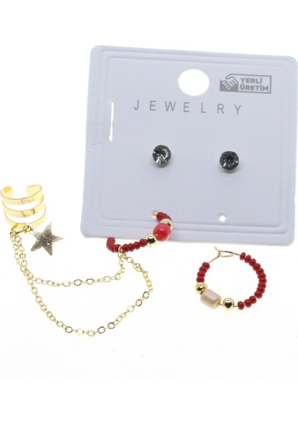 Altın Renk Yuvarlak Kıkırdak Kombin Bordo Boncuk Küpe - 2852 fırsatları