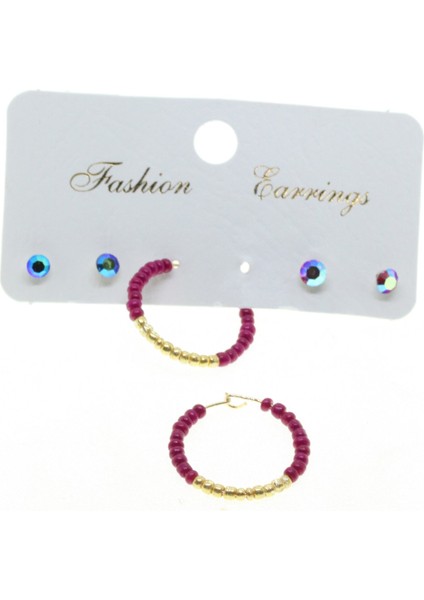 Altın Renk Kombin Yuvarlaklı Fuşe Boncuk Küpe - 2826