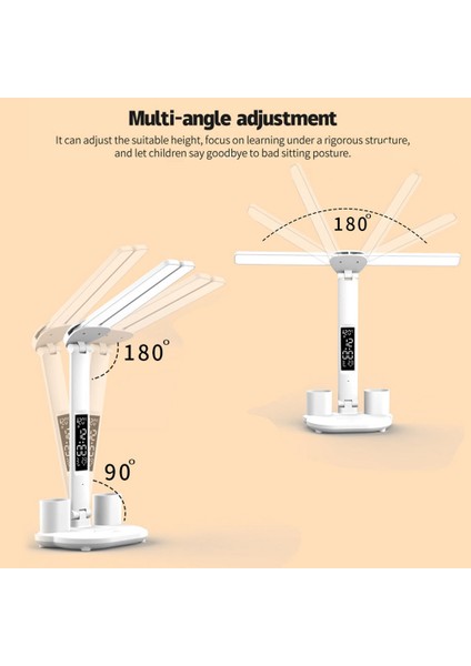 LED Masa Lambası USB Kısılabilir Dokunmatik Katlanabilir Masa Lambası Takvim Sıcaklık Saati Gece Lambası Çalışma Okuma Lambası Için (Yurt Dışından)