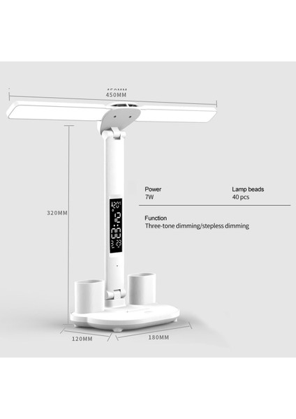 LED Masa Lambası USB Kısılabilir Dokunmatik Katlanabilir Masa Lambası Takvim Sıcaklık Saati Gece Lambası Çalışma Okuma Lambası Için (Yurt Dışından)