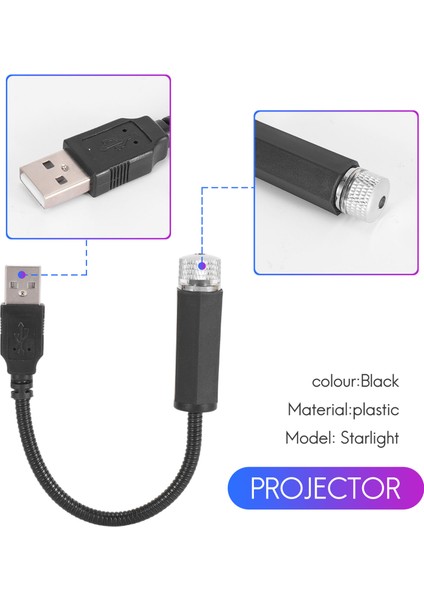 Adet Gece Lambası Projektör Araba Iç Aydınlatma Yıldızlı Lamba LED USB Powered Romantik Ev Çatı Araba Dekoru, Mor + Mavi (Yurt Dışından)