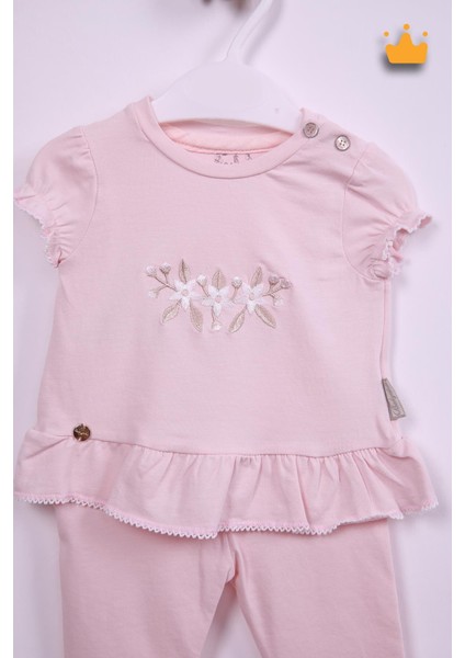 Çiçek Nakışlı Bayramlık Kız Bebek 2'li Takım Pembe 13551 fiyatları