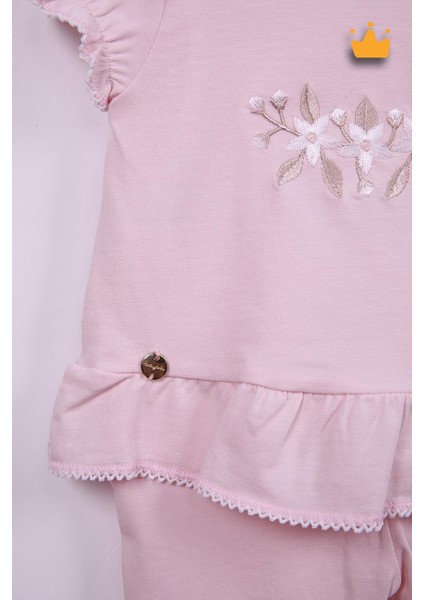 Çiçek Nakışlı Bayramlık Kız Bebek 2'li Takım Pembe 13551 fırsatları