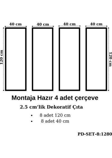 Pazar Dolu Montaja Hazır 8 Adet Çerçeve 2,5  cm 'lik (Pd-Set-8: 1280)