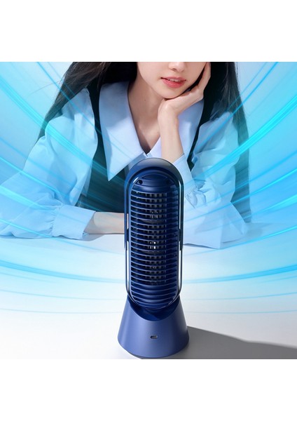 Ev Masaüstü Turbo Bladeless Elektrikli Fan USB Şarj Edilebilir Sessiz Mini Taşınabilir Hava Soğutma Fanı 4000MAH-MAVI (Yurt Dışından)