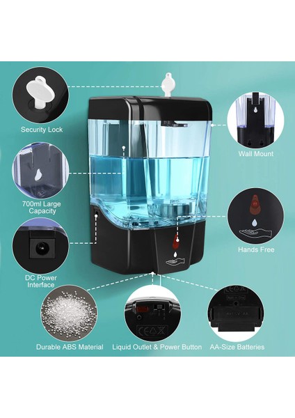 Otomatik Sabunluk, Temassız Kızılötesi Hareket Sensörü, 700ML Duvara Montaj Banyo Mutfak Otel Için El Ücretsiz (Yurt Dışından) fırsatları