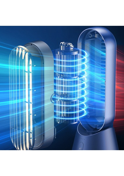 Ev Masaüstü Turbo Bladeless Elektrikli Fan USB Şarj Edilebilir Sessiz Mini Taşınabilir Hava Soğutma Fanı 4000MAH-MAVI (Yurt Dışından)