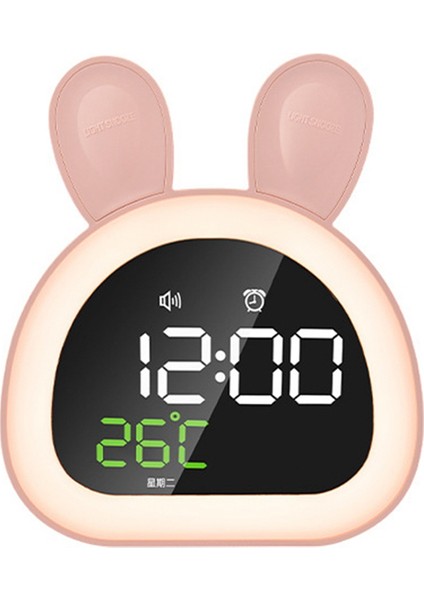 Tavşan LED Dijital Alarmlı Saat Saat Elektronik LED Ekran Ses Kontrolü Ev Için Sevimli Dilsiz Gece Lambası Masa Saati-Pembe (Yurt Dışından)