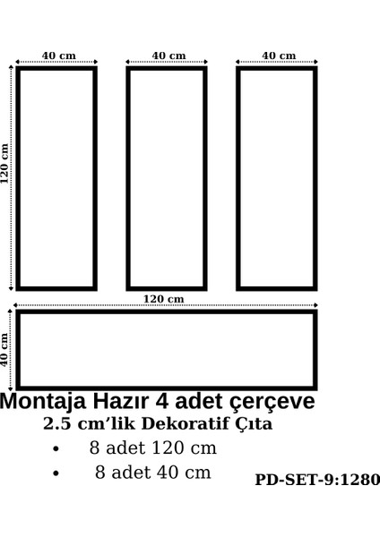 Pazar Dolu Montaja Hazır 8 Adet Çerçeve 2,5  cm 'lik (Pd-Set-9: 1280)