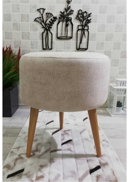 Tekno Trust Modern Yüksek Ayaklı Dekoratif Puf Yuvarlak 2 Yıl 40 x 45 Ahşap Minderli Kahverengi Sünger Polyeste