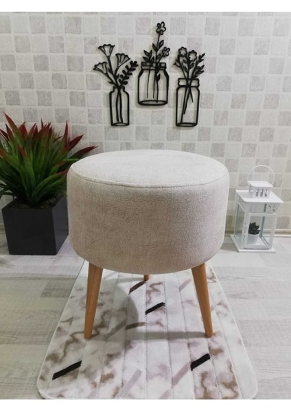 Tekno Trust Modern Yüksek Ayaklı Dekoratif Puf Yuvarlak 2 Yıl 40 x 45 Ahşap Minderli Kahverengi Sünger Polyeste