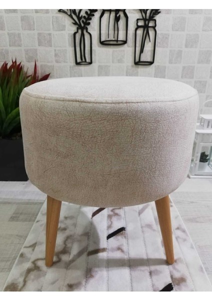 Tekno Trust Modern Yüksek Ayaklı Dekoratif Puf Yuvarlak 2 Yıl 40 x 45 Ahşap Minderli Kahverengi Sünger Polyeste