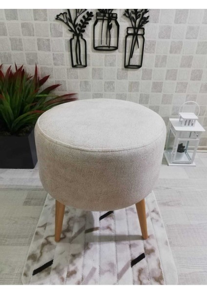 Tekno Trust Modern Yüksek Ayaklı Dekoratif Puf Yuvarlak 2 Yıl 40 x 45 Ahşap Minderli Kahverengi Sünger Polyeste