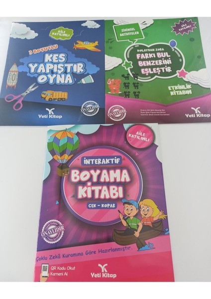 Kes Yapıştır Oyna - Farkı Bul Benzerini Eşleştir - Boyama Kitabı 3'lü Set - Abdullah Toprak Kağıt