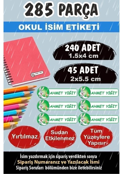 Okul Etiketi Kalem Defter Etiketi Isme Özel Etiket Bugs Bunny 285 Parça