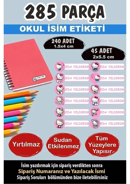 Kt Grup Okul Etiketi Kalem Defter Etiketi Özel Isimli Etiket Hello Kitty 12 Figür 285 Adet