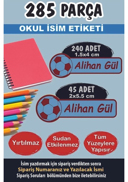 Okul Etiketi Kalem Defter Etiketi Bordo Mavi Özel Isim Yazılabilen Etiket - 285 Parça