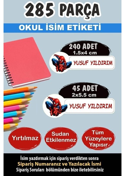 Okul Etiketi Kalem Defter Etiketi Spiderman Özel Isim Yazılabilen Etiket - 285 Parça