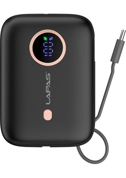 Taşınabilir Powerbank 10.000 mAh Lapas LP-PW001 Dijital LED Göstergeli Type-C Kablolu Siyah