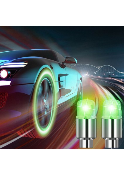 Bisiklet Tekeri Araba Lastiği Hareket Sensörlü Işıklı Sibop Kapağı Lambası Yeşil Renk - 4 Adet