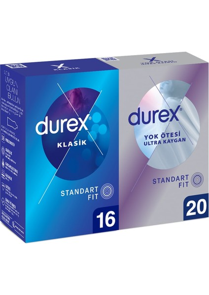 Klasik Kondom 16 Lı Ve Durex Yok Ötesi Ultra Kaygan 20 Li