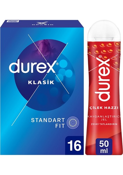 Klasik Kondom 16 Lı Ve Durex Kayganlaştırıcı Jel Çilek Haz 50 Ml