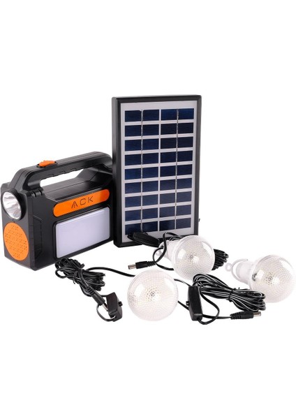 Solar 3 Ampul + El Feneri led Kamp Aydınlatması Seti AC01-00830