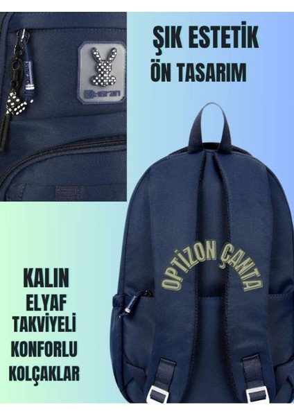 Lacivert Renk Tokalı Okul Çantası ve Yeşil Sport Suluk 2'li Kırtasiye Seti, Su Geçirmez Çanta fiyatları