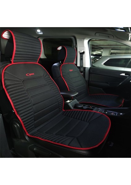 volkswagen Touran Lüx Oto Koltuk Minderi Ön 2'li Set Takım Bumerang Serisi Siyah Kırmızı