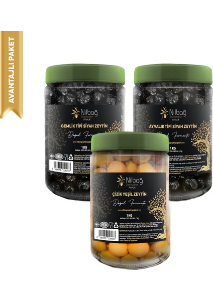 Doğal Zeytin Üçlüsü Premium Ayvalık 3 Kg.