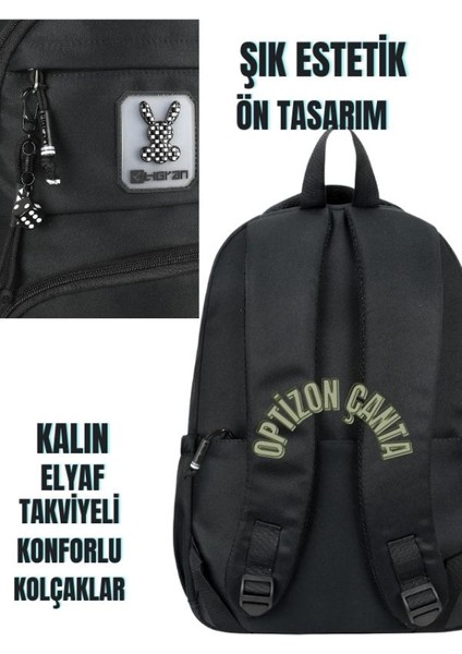 Siyah Renk Tokalı Okul Çantası ve Yeşil Sport Suluk 4'lü Kırtasiye Seti, Su Geçirmez Çanta fiyatları