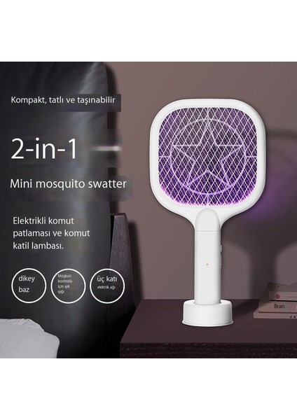 USB Şarj Edilebilir Mini Elektrikli Sineklik Ikisi Bir Arada Sivrisinek Öldürücü Lamba Avrupa Standardı (Yurt Dışından)